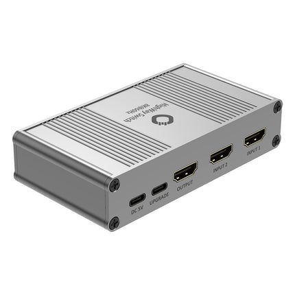 OEHLBACH Highway Switch 8K - HDMI 2.1 lüliti - 2 sisendit ja 1 väljundit HDMI-adapter puldiga (4K 120Hz, 8K 60Hz, 48Gbit, VRR, Dolby Vision, Atmos, HDR10, HDCP 2.3) - matt hõbedane