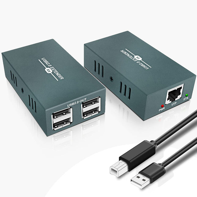 GREATHTEK USB 2.0 Extender, USB over Ethernet Cat 5e/6/7 up to 50m/165ft, 4 Hubs USB Extender Rj45, USB over Ethernet Support Windows/MacOS/Linux etc