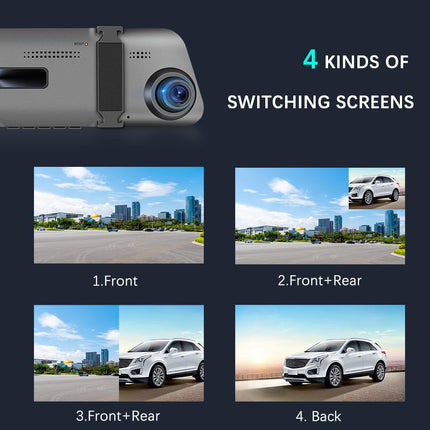 CAMECHO peegliga autokaamera tahavaatekaameraga 4,5-tolline ekraan Full HD 1080P, topeltkaamera autole, peegel auto eest ja tagant, super öine nägemine DVR-silmussalvestusega