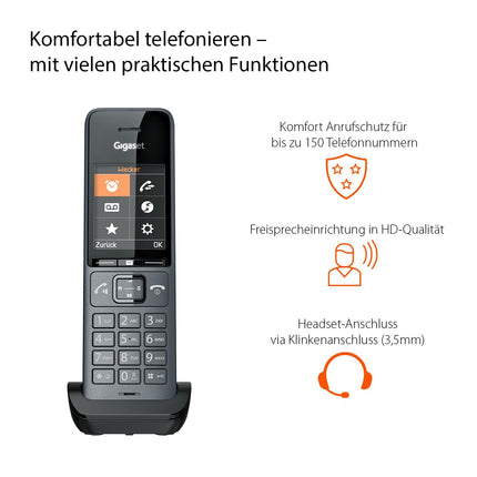 Gigaset Comfort 520HX Duo - 2 DECT-telefoni laadimisalusega - Fritzboxiga ühilduv, juhtmeta telefon ruuteri ja DECT-aluse jaoks, titaanmust [Ühildub Saksamaal, Itaalias, Prantsusmaal, Hollandis, Belgias, Chemie's, Austraalias] [Ilma aluseta]