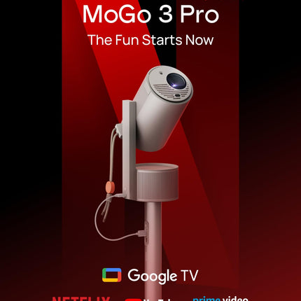 XGIMI MoGo 3 Pro 1080P projektor akuga, miniprojektor PowerBase'i alusega, Google TV litsentseeritud Netflixiga, kaasaskantav projektor, 450 ISO luumenit, ISA 2.0, 10W Harman Kardon