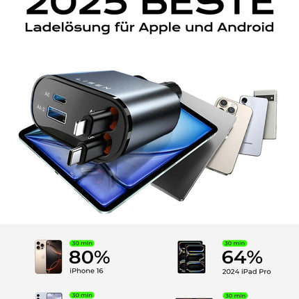 LISEN 4-ühes autolaadija 69W sigaretisüütaja USB-C adapter, telkimistarvikud, autovidinad BMW-le, Audile, Mercedes-Benzile, VW-le, veoautodele ja paljudele teistele, meeste kingitused, autotarvikud iPhone 16 Pro Maxile