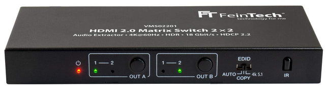 FeinTech VMS02201 HDMI 2.0 maatrikslüliti 2x2 koos heliekstraktoriga 4K HDR SPDIF