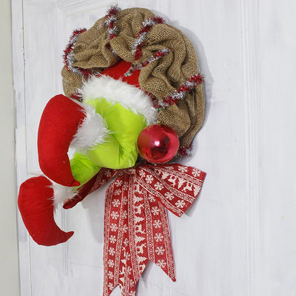 Grinch Wreath, Christmas Wreath Door Grinch Christmas Decoration, How the Grinch Stole the Burlap Christmas Wreath, Door Wreath Grinch Decoration (35 x 45 cm)