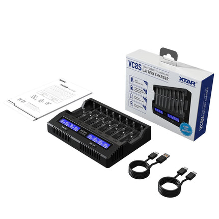 XTAR VC8S 18650 universaalne akulaadija USB-C kiirlaadija LCD-ekraaniga, mahtuvuse testi ja 8 laadimispesaga 1,2 V AA 21700 26650 laetavatele akudele – akulaadija (VC8S KT)