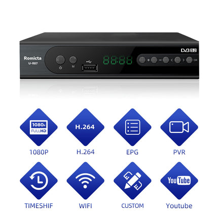 Romicta HD Receiver for Satellites, Sat Receiver with HDMI, DVB-S/S2, PVR, EPG, SCART, USB Media Player, HDTV, YouTube, Weather, Black - HDTV Satellite Receiver