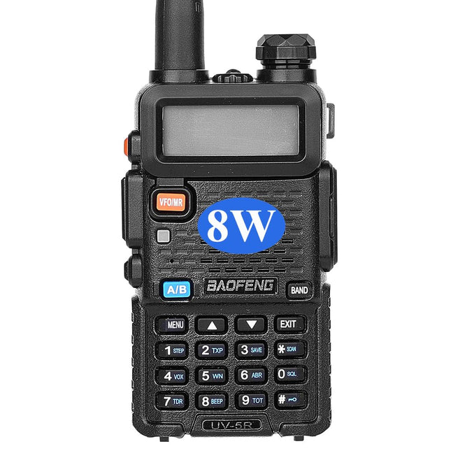 BAOFENG BF UV-5R 8-vatine kahe sagedusalaga kahesuunaline raadiosaatja (144MHz-146MHz VHF ja 430MHz-440MHz UHF) sisaldab täiskomplekti, must