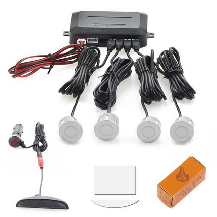 Wireless parking aid, reversing aid with 4 PDC parking sensors at the rear, distance warning kit with wireless LED display for cars, SUVs, vans, motorhomes and pickups (4 sensors, silver)