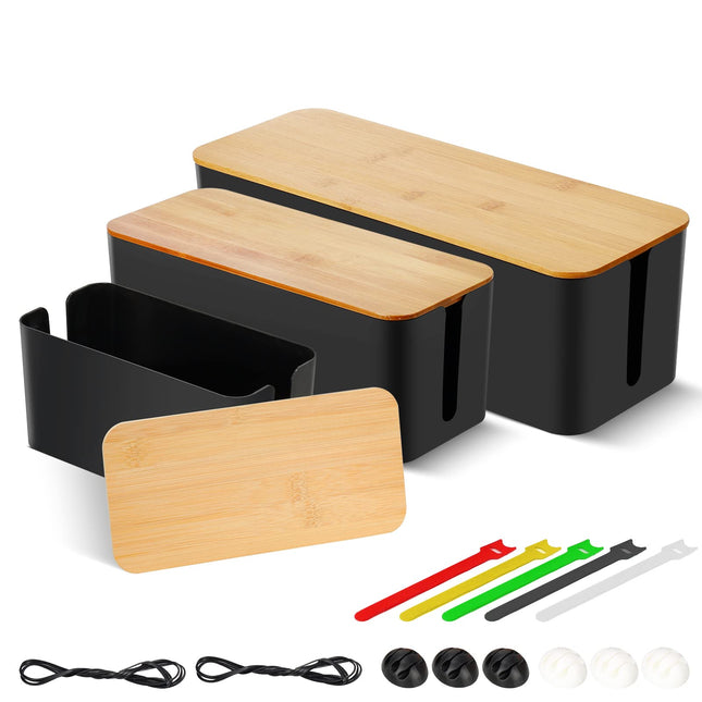 3 tk kaablikorralduskarpi, juhtmete korraldajakarp pikendusjuhete ja kaablite katmiseks ja peitmiseks, puidust kaas, laua alla paigutatav arvuti, USB-jaoturi süsteem (L+M+S) (must)