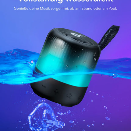 Soundcore Glow Mini Speaker, Portable Bluetooth Speaker, 360° Sound, Light Show, 12h Playtime, Individually Adjustable EQ &amp; Light, IP67 Waterproof &amp; Dustproof, for Camping, Home &amp; Beach Parties
