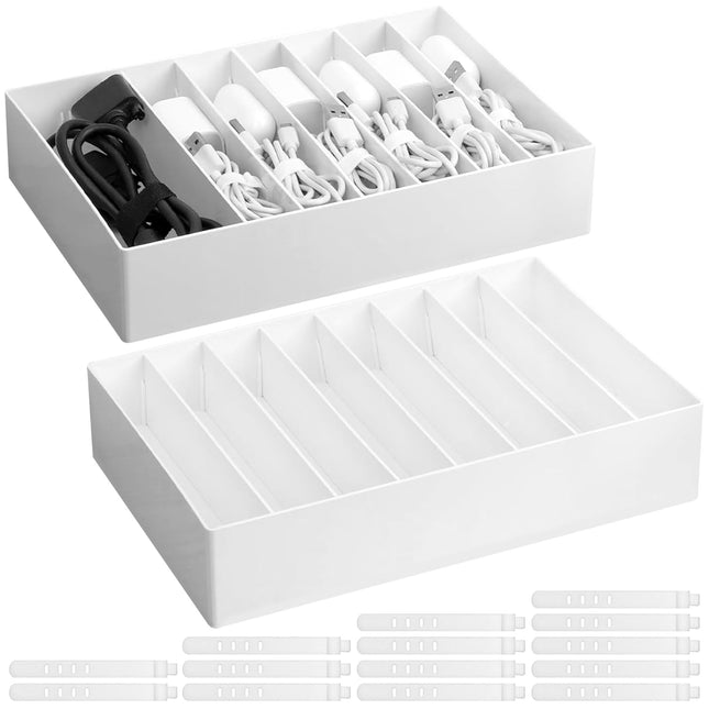 VZXZXE 2 pieces cable organizer box plastic 26 * 18 * 5.5cm charging cable organizer cable storage box cable organizer box organizer box with cable ties transparent