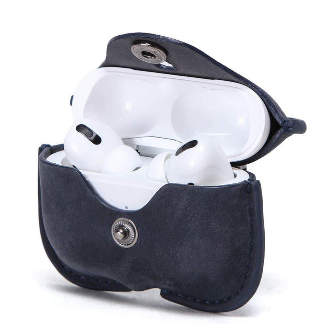 KONTAKTI PERE ümbris AirPods Pro 2/1 jaoks, Airpods Pro nahast ümbris, Airpods Pro nahast ümbris, AirPods Pro 2/1 põlvkonnaga ühilduv nahast ümbris võtmekonksuga (sinine)