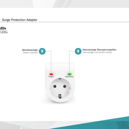 DIGITUS DN-95400 – Ülepingekaitse adapter – 5 tk – 16 A / 230 V / 50 Hz – Max. 3500 W – LED-oleku indikaator – Lekkevool max. 13 500 A – Valge