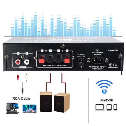WOOPKER AK35 HiFi võimendi, Bluetooth 5.0 minivõimendi HiFi stereo kodukino stereo AV-vastuvõtja kõrgete ja basssagedustega USB/RCA/MIC/FM-iga