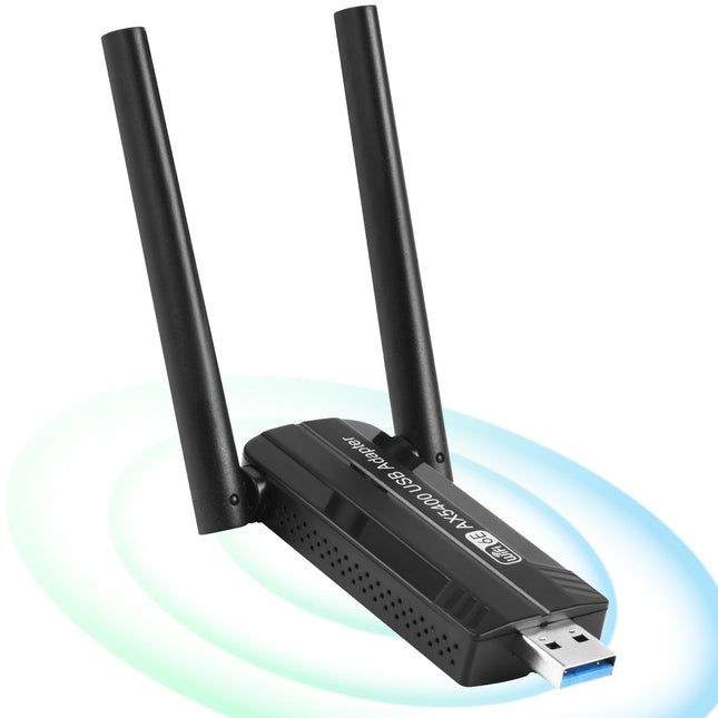 OFFCUP USB WLAN-i mälupulga adapter arvutile, WiFi 6E adapter AX3008 internetipulk 5400Mbps USB 3.0 kolme sagedusribaga 2,4 GHz/5 GHz/6 GHz koos 2 x 5 dBi antenniga, 5 dBi WPA3 krüptimisega, ühildub Windows 10/11-ga