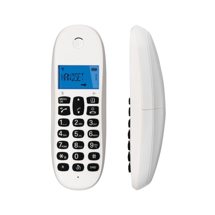 Motorola C1001CBW+ – digitaalne DECT juhtmeta telefon – kõnede blokeerimisrežiim, helistaja ID, valjuhääldi, 50 numbrit mahutav telefoniraamat, taustvalgustusega ekraan – valge