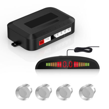CoCar Car Reversing Alarm Parking Aid 4 Sensors Parking Assistant Parking System PDC + LED Displays + Acoustic Warning - Silver