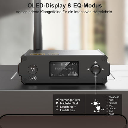 1Mii Hi-Fi Bluetooth-muusikavastuvõtja, Bluetooth 5.1 vastuvõtja koos Audiophile DAC/LDAC/AptX HD/madala latentsusega, traadita heliadapter stereosüsteemile, võimendi, optilised/RCA väljundid -DS220