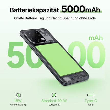 UMIDIGI G9C NFC nutitelefon ilma lepinguta Android 14-12(6+6) GB+128GB 50MP kaameraga mobiiltelefon 6,75-tolline 90Hz ekraan, 5000mAh, 2,2 GHz protsessor, 4G kahe SIM-kaardiga, kaasas laadija, Bluetooth 5.4/Face ID/GPS - must