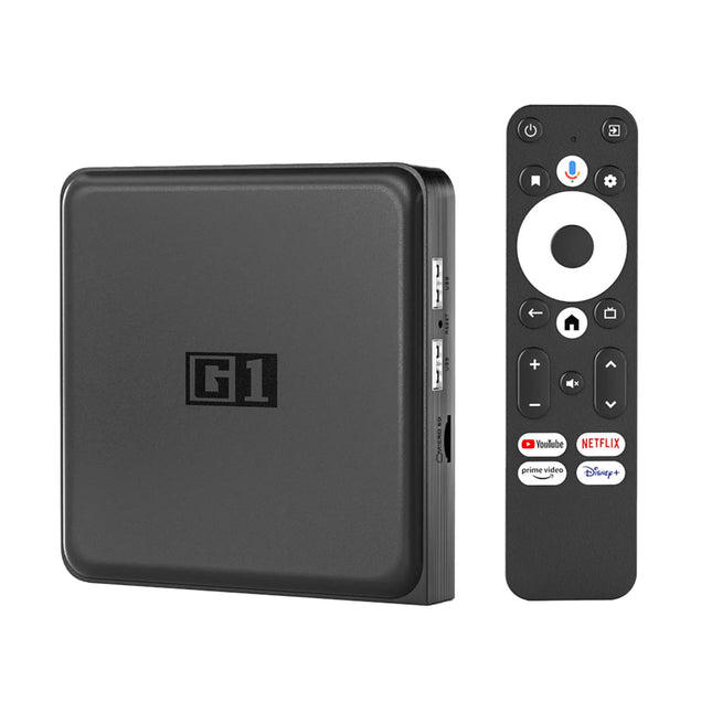 Android TV Box G1 4K HDR nutikas voogedastusmängija 4 GB RAM WLAN/WiFi 6 LAN USB | Chromecast | Netflix | Prime Video | Disney+