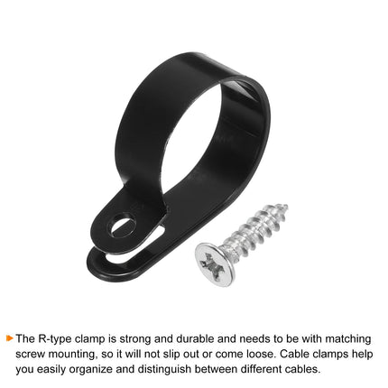 QUARKZMAN R-Type Cable Clip Wire Clamp, 30mm 1.18 inch Nylon Screw Mount Cable Tie Clips with Screws Black for Cable Management Pack of 100