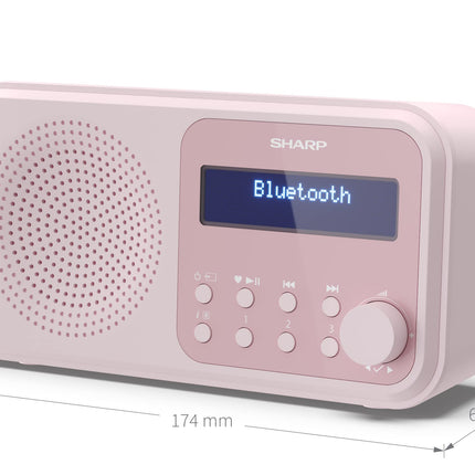 SHARP DR-P420 kaasaskantav digitaalraadio (DAB/DAB+/FM koos RDS, USB, Bluetooth 5.0, 3,5 mm pesaga äratuskella funktsioonidega), roosa