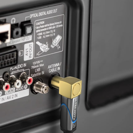 Ultra HDTV 5m teleriantennikaabel, koaksiaalkaabel, koaksiaalpistik (90° nurk) koaksiaalühendusele (90° nurk), metallpistik DVB-T ja DVB-T2, DVB-C, DVB-S, DVB-S2, raadio, FM, DAB jaoks