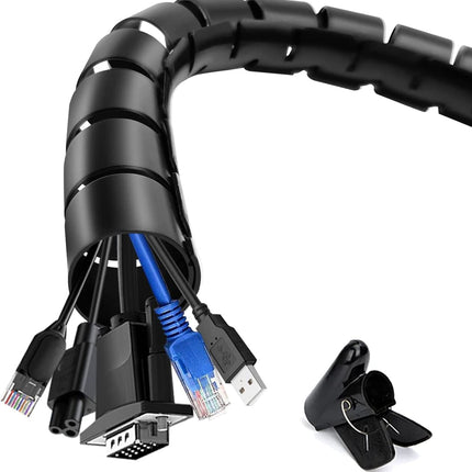 shinfly 2 x 3m Self-closing cable duct, diameter 22mm/28mm, flexible cable duct with 1 wire guide clip, cable protection cable management for TV computer - black