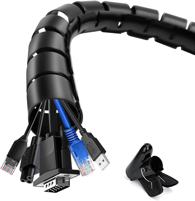 shinfly 2 x 3m Self-closing cable duct, diameter 22mm/28mm, flexible cable duct with 1 wire guide clip, cable protection cable management for TV computer - black
