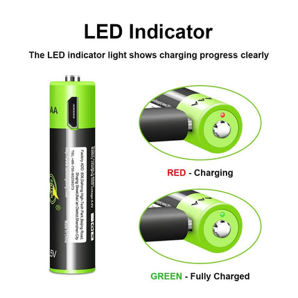AAA Battery [4 Pack], Rechargeable Micro USB Triple A Lithium Batteries 1.5 V/400 mAh, 1 h Quick Charge Rechargeable Batteries, Not NI-MH/NI-CD/Alkaline Batteries, ECO-Friendly/3000 Cycles