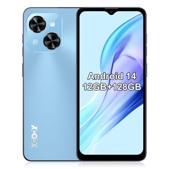 XGODY mobiiltelefon ilma lepinguta Mate 70, 12GB+128GB/1TB laiendusmälu, 6,52'' HD+ ekraan, Android 14 nutitelefon, 5500mAh QC, kaheksatuumaline, 24MP+8MP kaamera, 4G kahe SIM-kaardiga, Face ID GPS OTG sinine
