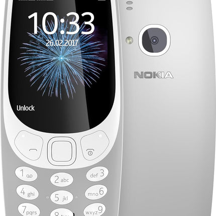 Nokia 3310 kahe SIM-kaardiga telefon, hall-valge, 2,4-tolline (6,1 cm), integreeritud kaamera, Bluetooth, FM-raadio itaalia keele valjuhääldiga