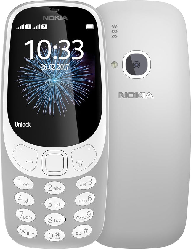 Nokia 3310 kahe SIM-kaardiga telefon, hall-valge, 2,4-tolline (6,1 cm), integreeritud kaamera, Bluetooth, FM-raadio itaalia keele valjuhääldiga
