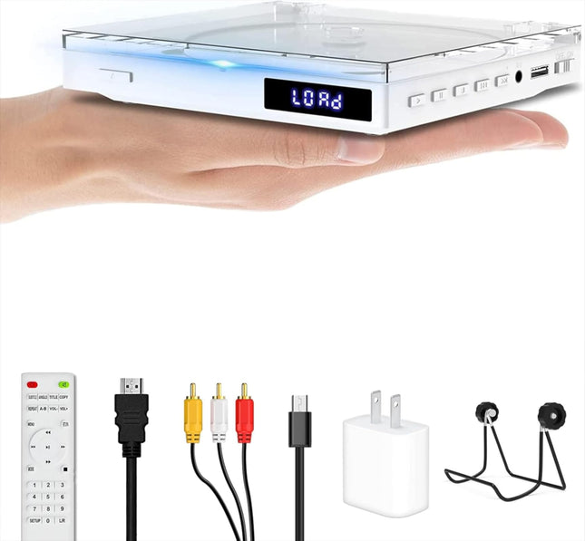 Maite Mini kaasaskantav DVD-mängija, piirkonnavaba, 1080P HDMI-pordi/AV-väljundiga, NTSC/PAL, DVD-mängija telerile AV/HDMI-kaablite/USB-taasesituse kaugjuhtimispuldi ja alusega, ilma Blueray toeta