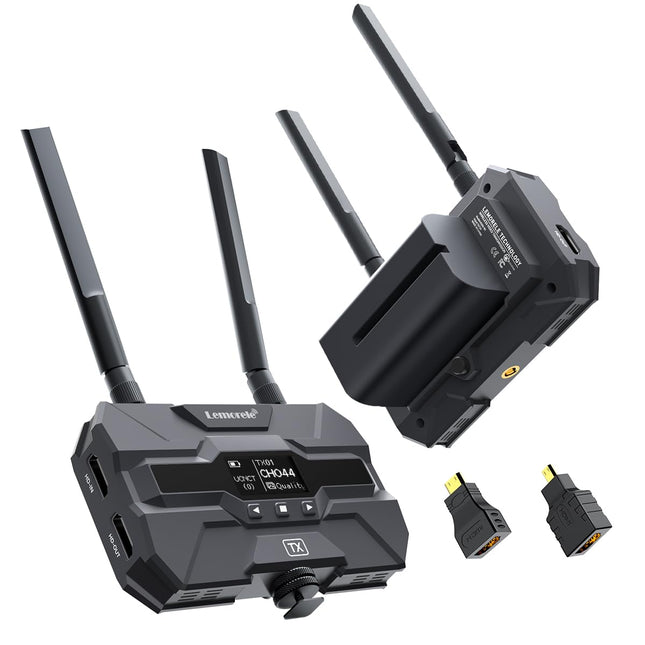 Lemorele juhtmevaba HDMI saatja ja vastuvõtja 2 * 4400mAh akuga, 200M FHD juhtmevaba videoülekande komplekt HDMI silmusega, toetab 1TX kuni 4RX otseülekande, filmimise ja fotograafia jaoks