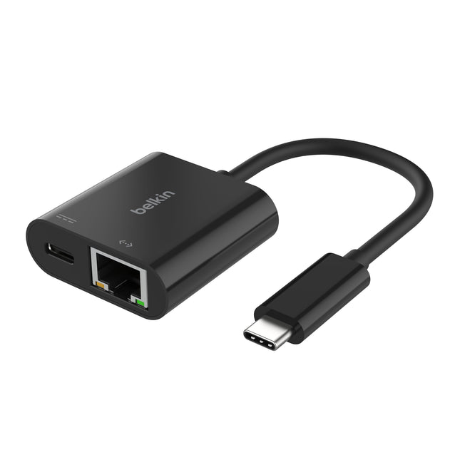 Belkini USB-C/Etherneti ja laadimisadapter (100W) gigabiti Etherneti ja USB-C pordiga – 10/100/1000 Mbps kiireks internetiühenduseks – ühildub iPhone 16, Samsung Galaxy S24 ja teistega.