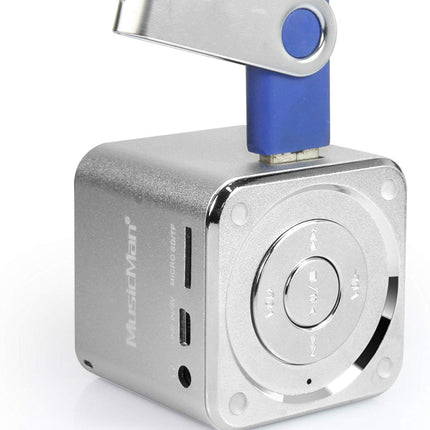MusicMan Mini Soundstation (MP3 Player, Stereo Speaker, Line In Function, SD/microSD Card Slot) Silver