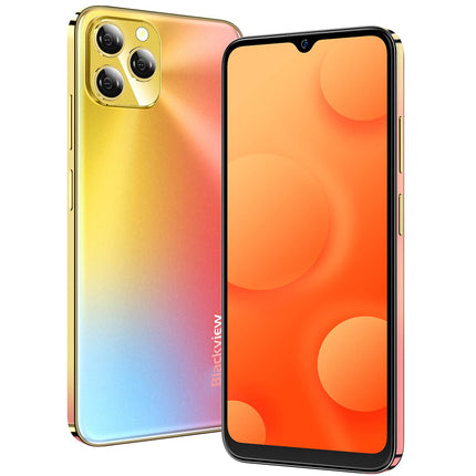 Blackview A95 Smartphone Unlocked, 20MP+8MP Camera, Helio P70 8GB+128GB, 6.53" HD+ Screen, 4380mAh 18W Fast Charging, Dual-SIM Android 11 Phone, Fingerprint GPS, Box Speaker, Gold