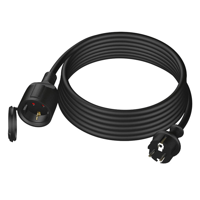 YIDE pikenduskaabel 2m välistingimustes kasutatav kummist pikenduskaabel Schuko pistikuga välistingimustes kasutamiseks IP44 pikenduskaabel H05RR-F 3G 1.5mm² 3500W elektrikaabel välistingimustes kaitsekorgiga must
