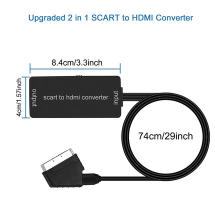 Wrugste SCART-HDMI muundur HDMI-kaabliga, HD-adapter 720P/1080P, videomuundur HDTV-monitorile, projektorile, Xboxile, VHS-digiboksile, Sky DVD-mängijale, Blu-Ray-mängijale USB-kaabliga
