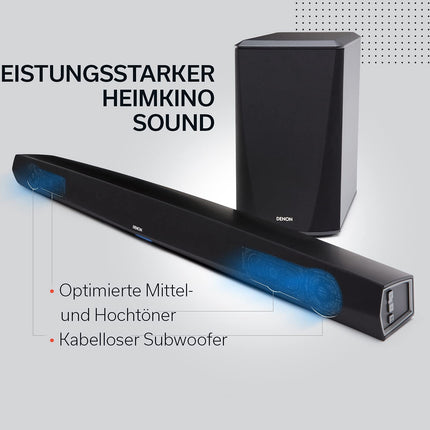 Denon DHT-S516H 2.1 TV-kõlaririba koos juhtmevaba subwooferiga, HEOS, Wi-Fi, Bluetooth, AirPlay 2, HDMI ARC, 4K Ultra HD, Dolby Digital, Dolby Digital Plus, DTS, Amazon Alexa ühilduvus