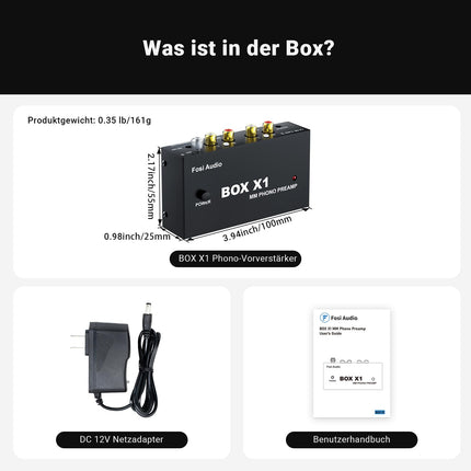 Fosi Audio BOX X1 Phono eelvõimendi, MM-plaadimängijate eelvõimendi 3,5 mm kõrvaklapipesa ja RCA väljundiga, sh toitelüliti – ideaalne fono eelvõimendi vinüülihuvilistele