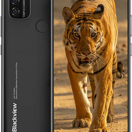Blackview A70 Android 11 nutitelefon ilma lepinguta, 6,5-tolline HD+ ekraan, 8,3 mm õhuke ja kerge, 5380mAh aku, kaheksatuumaline 3GB+32GB, 13MP+5MP, kahe SIM-kaardiga 4G telefon, näotuvastus ja sõrmejäljelugeja, must