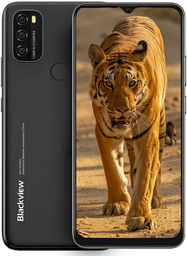 Blackview A70 Android 11 nutitelefon ilma lepinguta, 6,5-tolline HD+ ekraan, 8,3 mm õhuke ja kerge, 5380mAh aku, kaheksatuumaline 3GB+32GB, 13MP+5MP, kahe SIM-kaardiga 4G telefon, näotuvastus ja sõrmejäljelugeja, must
