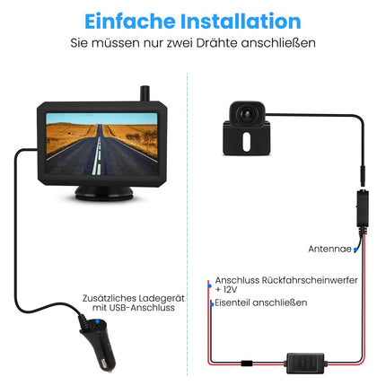 AUTO-VOX W7 5" LCD juhtmevaba digitaalne tahavaatekaamera komplekt, sisseehitatud raadiosaatjaga, juhtmevaba parkimisabi, veekindel IP68 öönägemisvõime