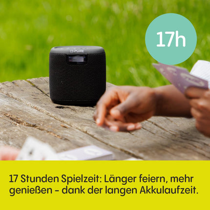Pure Woodland Mini Outdoor Speaker with Bluetooth &amp; DAB+/FM Radio (waterproof IP67, robust, portable, 14h battery, perfect for garden &amp; camping) Black