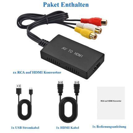 Amtake RCA to HDMI, 1080P AV to HDMI Adapter, Cinch to HDMI Adapter with HDMI Cable for PS2/PS3/Xbox/SNES/N64/STB/VHS/VCR Video Recorder DVD, Supports PAL/NTSC
