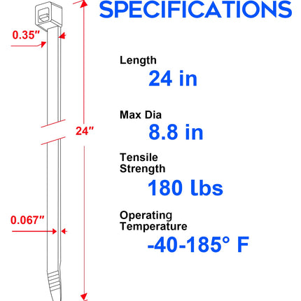 Cable ties black 600mm x 8.8mm, WLEAD 50 pieces extra strong cable ties with 80kg tensile strength UV-resistant large nylon plastic self-locking multifunctional cable ties