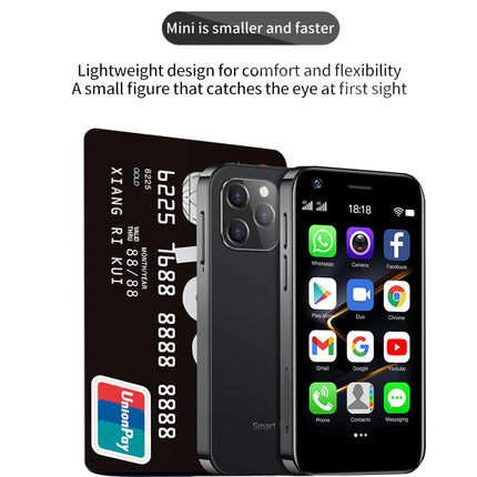 Hipipooo minimobiiltelefon, lukustamata 4G kahe SIM-kaardiga nutitelefon, 3-tolline HD-ekraan, Android 10.0, 4 GB RAM + 32 GB ROM, 5 MP + 13 MP kaamera, 2000 mAh aku, Google Play tugi, GPS (must)