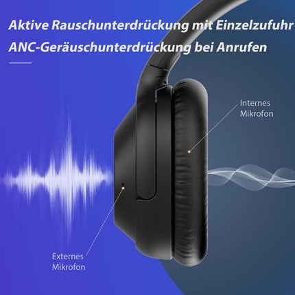 YMOO Bluetooth 5.3 hübriidkõrvaklapid aktiivse mürasummutusega lennureisideks, juhtmega ja juhtmevabad ANC-kõrvaklapid, kõrvaklapid, Bluetooth-peakomplekt mikrofoniga (must)